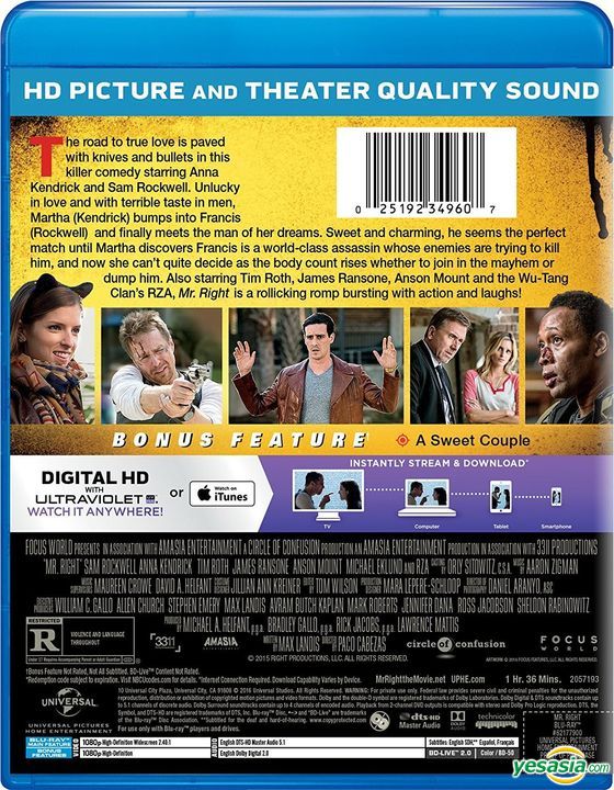 Yesasia Mr Right 2016 Blu Ray Digital Hd Us Version Blu Ray Sam Rockwell Anna Kendrick Universal Studios Home Video Western World Movies Videos Free Shipping North America Site