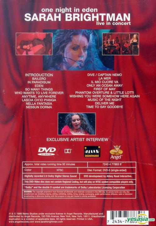 Yesasia Sarah Brightman One Night In Eden Us Version Dvd Emi Video Western World Movies Videos Free Shipping yesasia sarah brightman one night in
